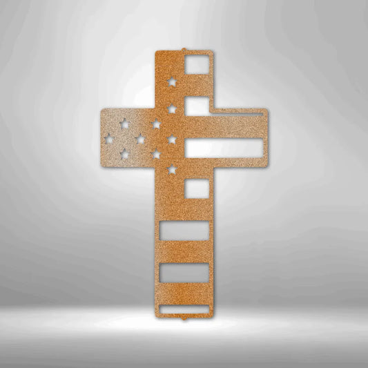Patriotic Cross Steel Sign – American Flag Design | Shop250America
