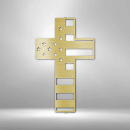 Patriotic Cross Steel Sign – American Flag Design | Shop250America