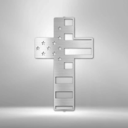 Patriotic Cross Steel Sign – American Flag Design | Shop250America