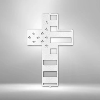 Patriotic Cross Steel Sign – American Flag Design | Shop250America