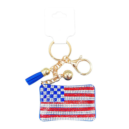 Bling American USA Flag Tassel Keychain — Madeline Love