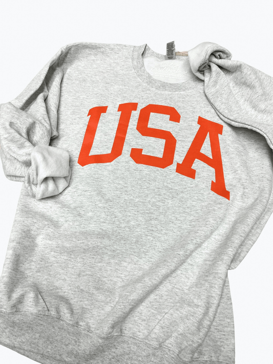 Gray & Red USA Crewneck - Patriotic Sweatshirt | Wild Kard