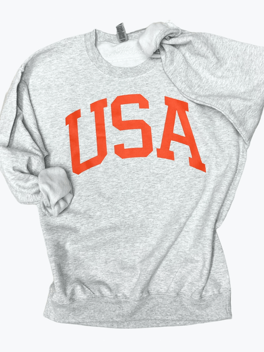 Gray & Red USA Crewneck - Patriotic Sweatshirt | Wild Kard