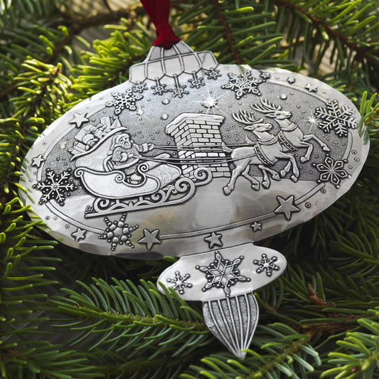 Portraits of Christmas- A Visit From Santa Ornament by Wendell August Forge