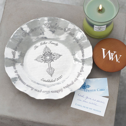 Personalization detail on The Prayer Bowl (Aluminum)