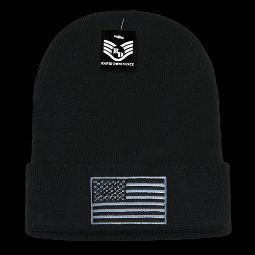 RapidDominance R94-USA2-BLK USA Flag Cuff Beanies, Black