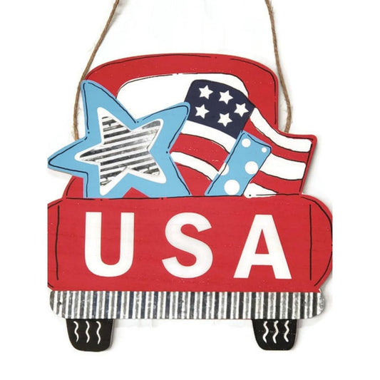 14" Patriotic USA Red Farm Truck Sign