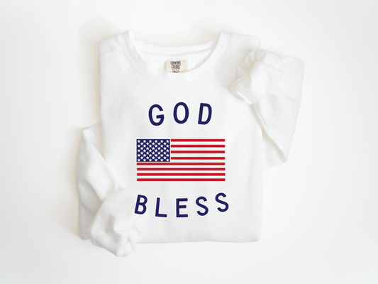 God Bless America Lightweight Pullover - Patriotic Screen-Printed Sweatshirt