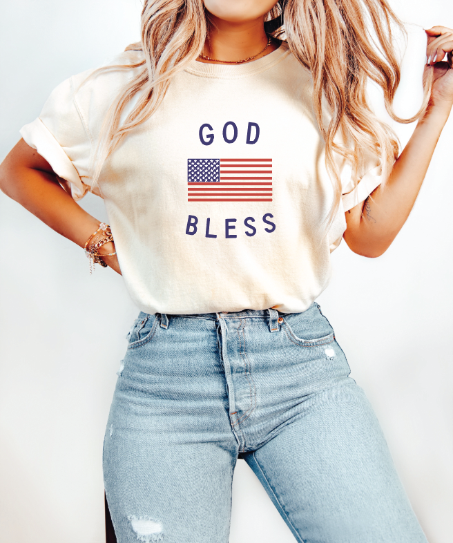 God Bless America Unisex Tee - Patriotic Screen-Printed Cotton T-Shirt