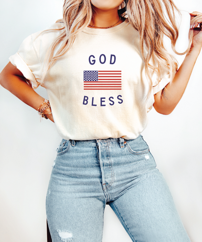 God Bless America Unisex Tee - Patriotic Screen-Printed Cotton T-Shirt