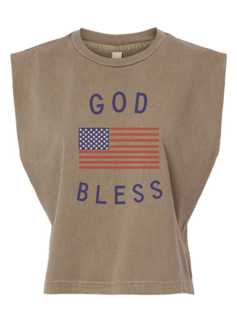 God Bless America Vintage Faded Muscle Tank - Patriotic Unisex Tank Top