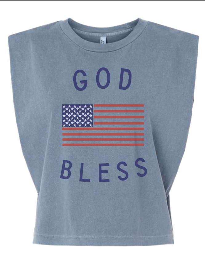God Bless America Vintage Faded Muscle Tank - Patriotic Unisex Tank Top