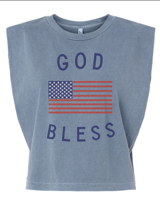 God Bless America Vintage Faded Muscle Tank - Patriotic Unisex Tank Top