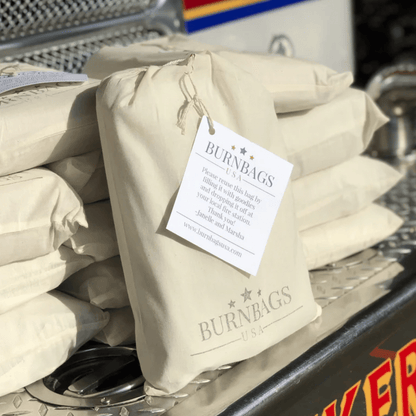 Cotton giving bag included with Burn Bag order for donating treats to local fire stations