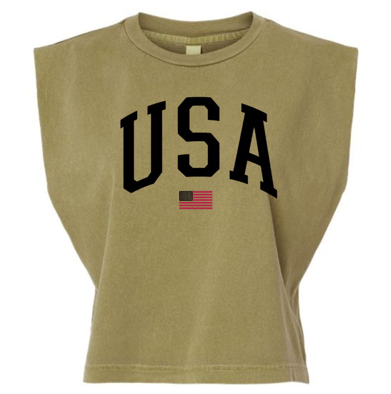 USA Varsity Cropped Tank - Patriotic Unisex Relaxed Fit Tank Top