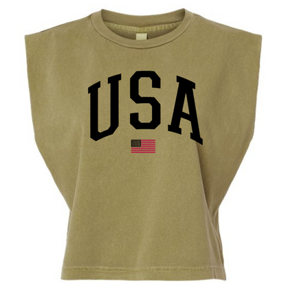 USA Varsity Cropped Tank - Patriotic Unisex Relaxed Fit Tank Top