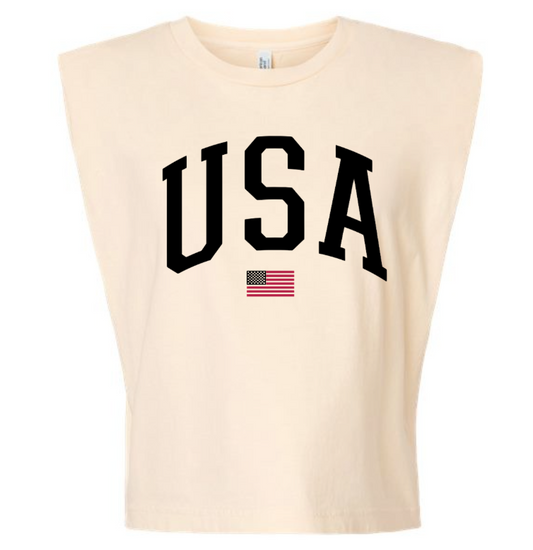 USA Varsity Cropped Tank - Patriotic Unisex Relaxed Fit Tank Top