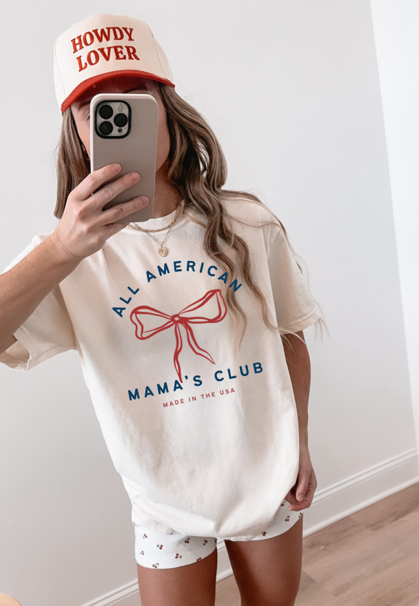All American Mama's Club Unisex Tee - Patriotic Mom Screen-Printed T-Shirt