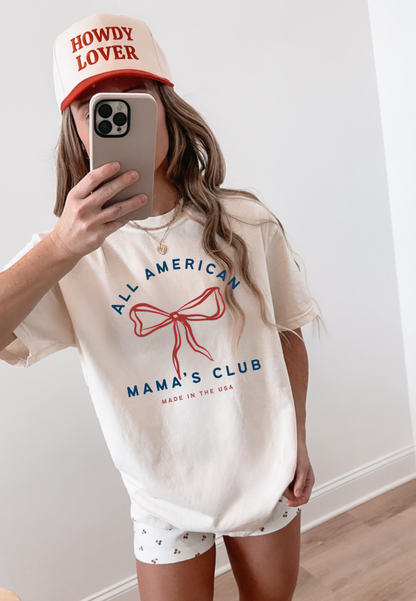 All American Mama's Club Unisex Tee - Patriotic Mom Screen-Printed T-Shirt