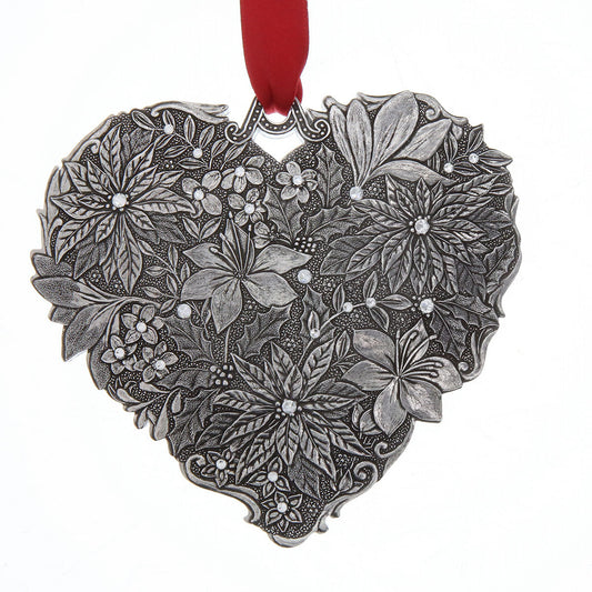 Seasons of Love- Winter Floral Heart Ornament (Aluminum) by Wendell August Forge