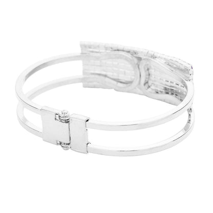 Crystal Pave American Flag Hinged Bracelet