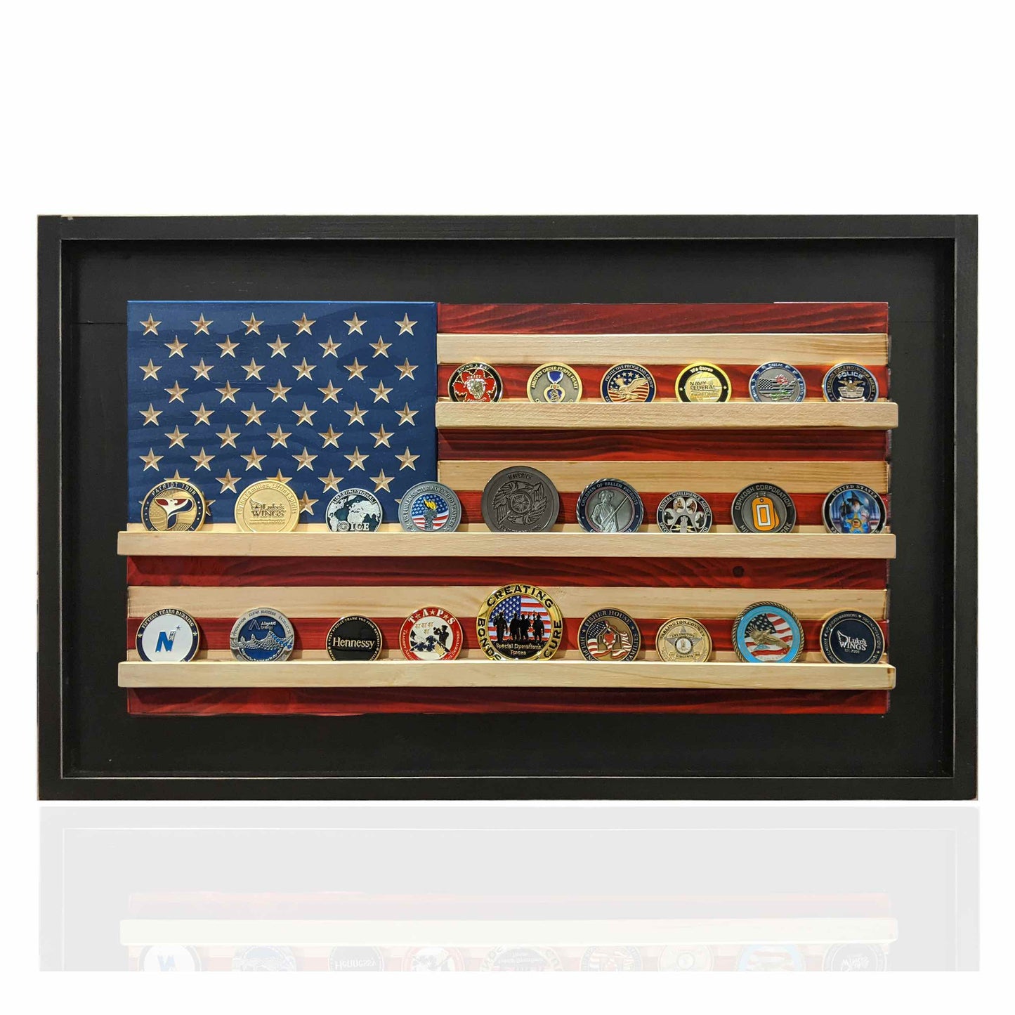 Challenge Coin Holder Flag – Wooden Display | Shop250America