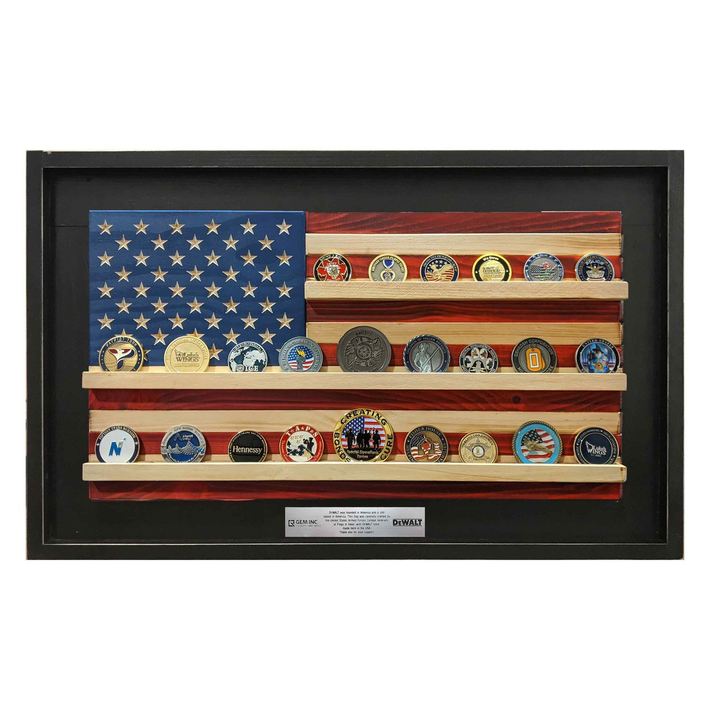 Challenge Coin Holder Flag – Wooden Display | Shop250America