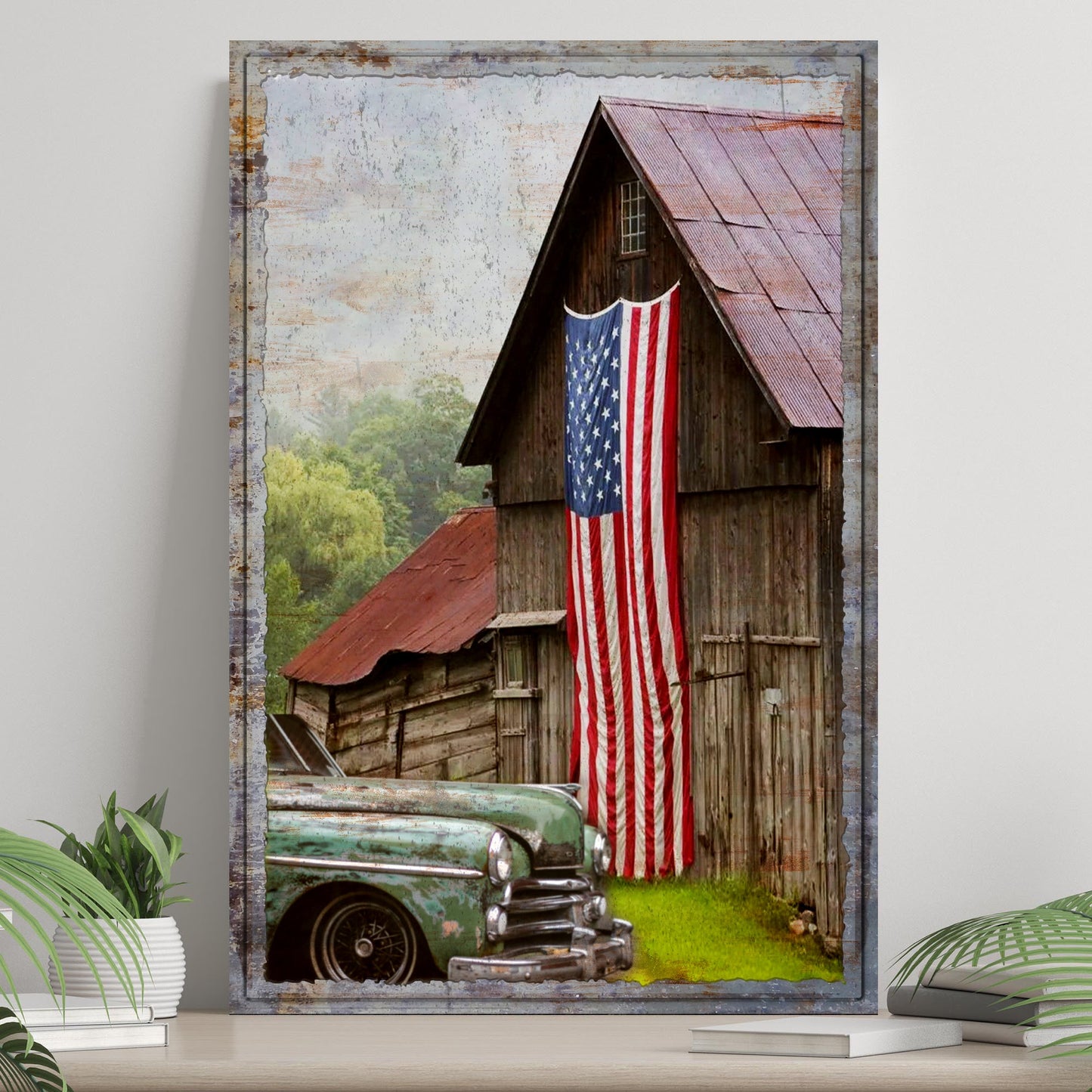 American Country Barn Canvas Wall Art | Patriotic Farmhouse Decor
