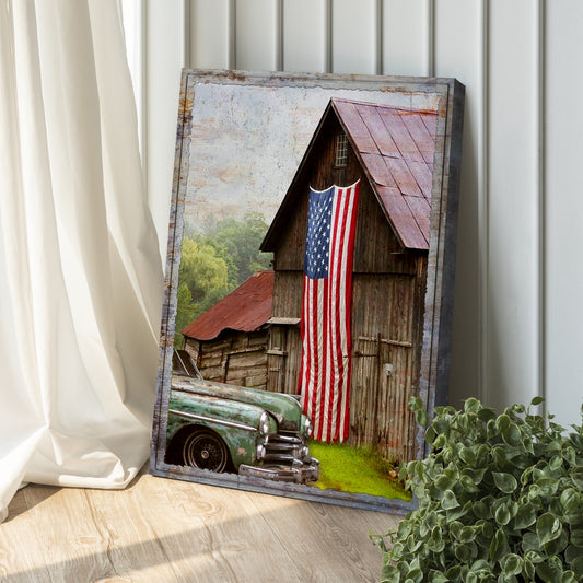 American Country Barn Canvas Wall Art | Patriotic Farmhouse Decor