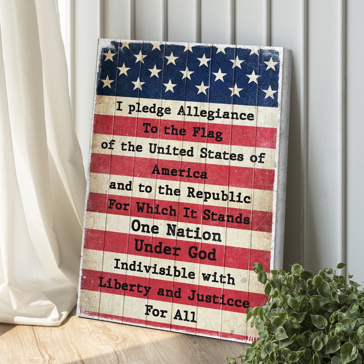 America Pledge Allegiance Sign – Patriotic Canvas Wall Art Decor