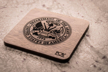 Walnut Military Coasters – Service Branch Set | Flag of Valor