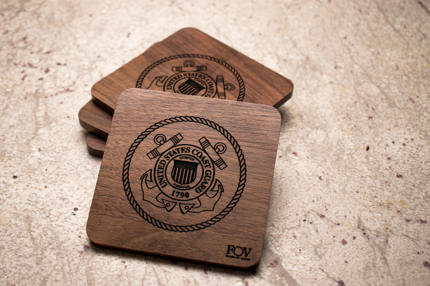 Walnut Military Coasters – Service Branch Set | Flag of Valor