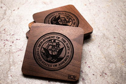 Walnut Military Coasters – Service Branch Set | Flag of Valor