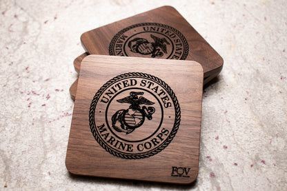 Walnut Military Coasters – Service Branch Set | Flag of Valor