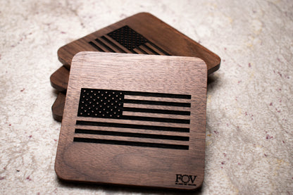 Walnut Military Coasters – Service Branch Set | Flag of Valor