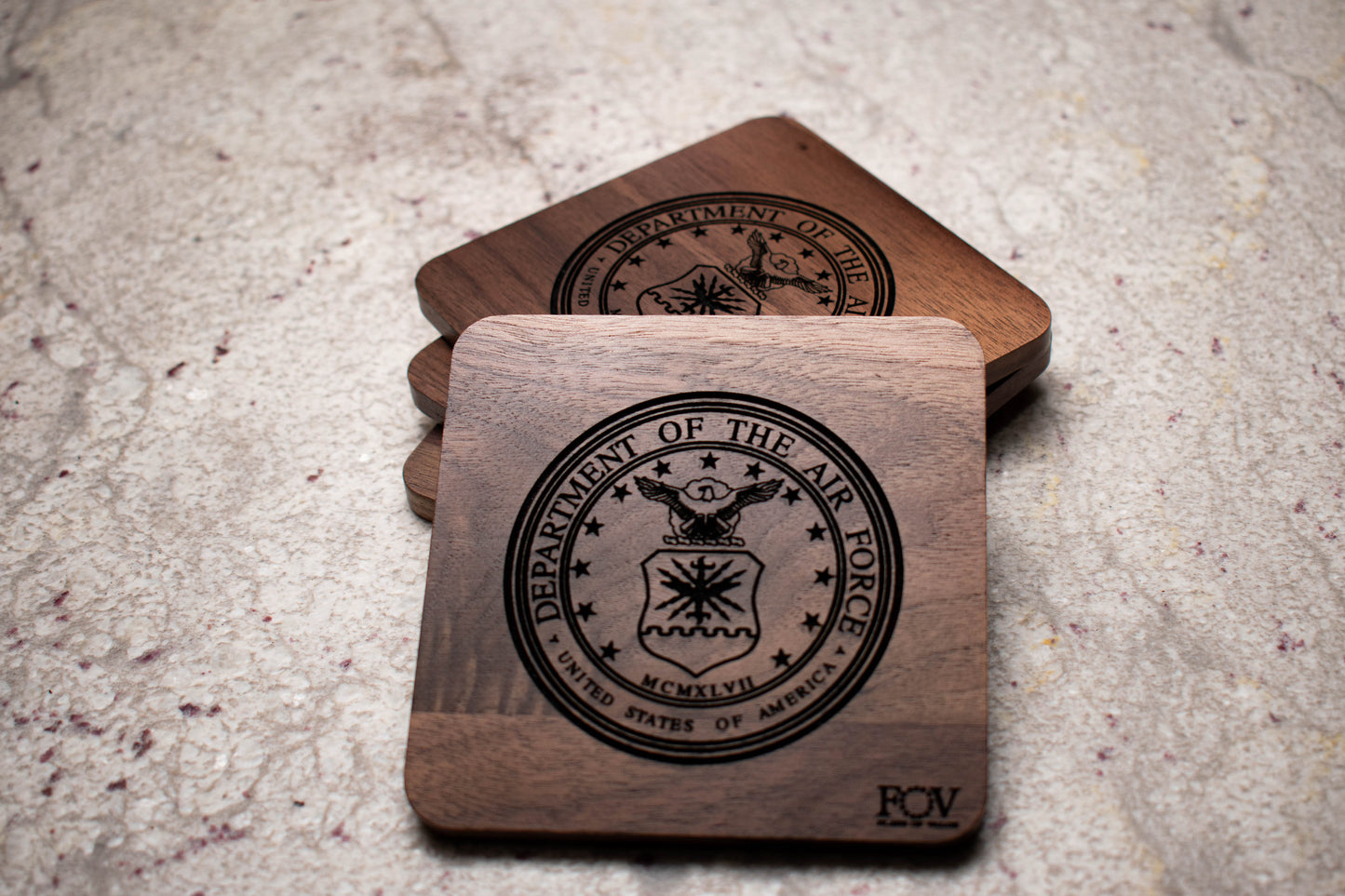 Walnut Military Coasters – Service Branch Set | Flag of Valor