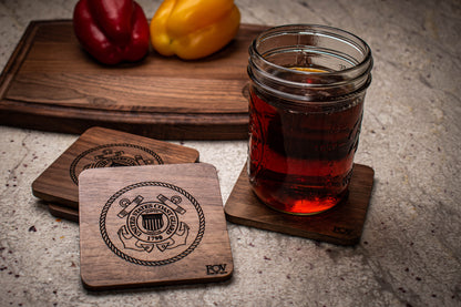 Walnut Military Coasters – Service Branch Set | Flag of Valor