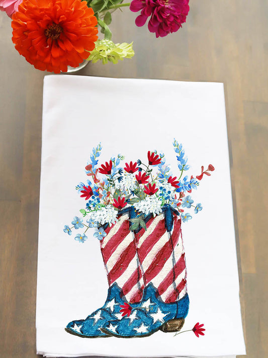 Patriotic Floral Boots Kitchen Towel