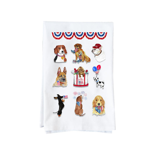 Patriotic Dog Collage Kitchen Towel