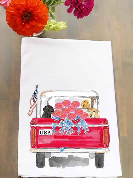 Patriotic Vintage Truck Kitchen Towel