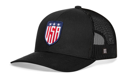 USA Shield Trucker Hat  |  Black America Snapback
