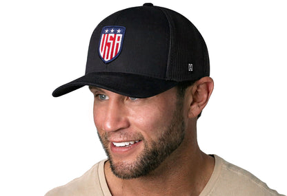 USA Shield Trucker Hat  |  Black America Snapback