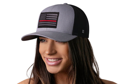 Thin Red Line Trucker Hat  |  Gray-Black Fire Tactical Snapback