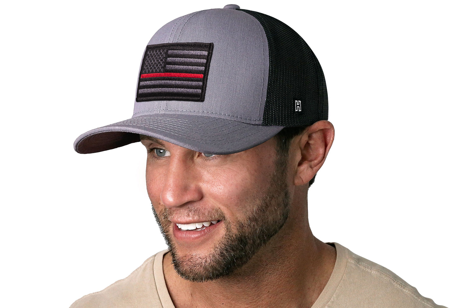 Thin Red Line Trucker Hat  |  Gray-Black Fire Tactical Snapback