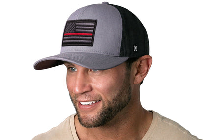 Thin Red Line Trucker Hat  |  Gray-Black Fire Tactical Snapback