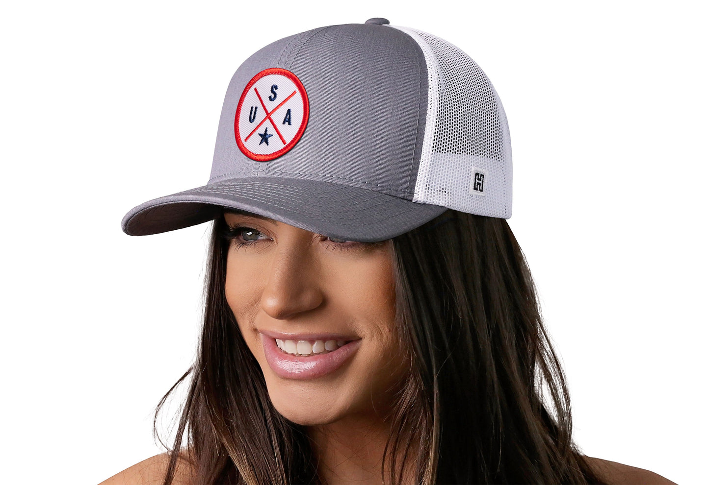 USA Trucker Hat  |  Gray-White America Snapback