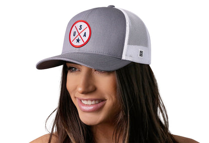 USA Trucker Hat  |  Gray-White America Snapback