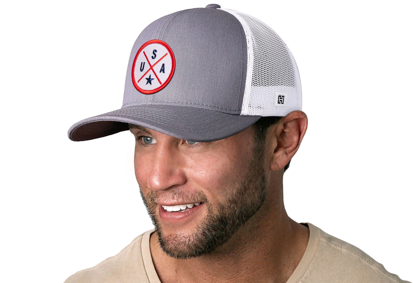 USA Trucker Hat  |  Gray-White America Snapback