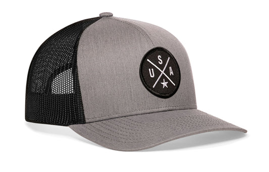 USA Trucker Hat  |  Gray-Black America Snapback