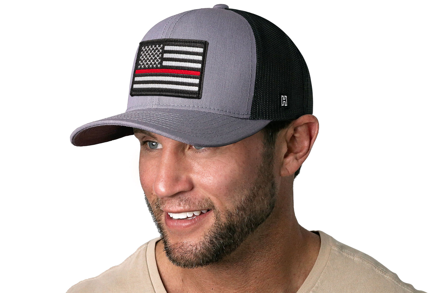 Thin Red Line Trucker Hat  |  Gray-Black Fire Snapback